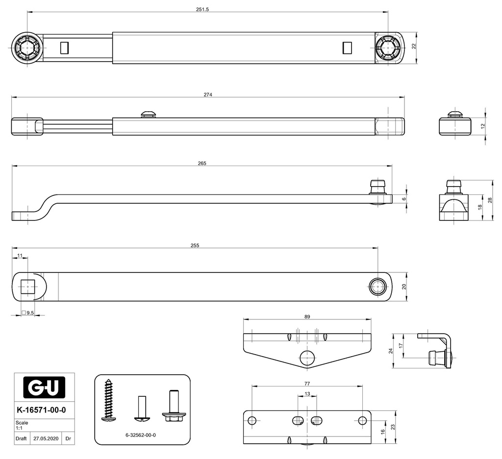GU SCHAAR- OF GLIJARM VOOR DEURPOMP OTS 210 / 430