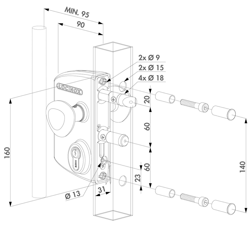 LOCINOX LEKQU2 ELEKTRISCH SLOT IN OPBOUW MET NORMAAL OPEN WERKING