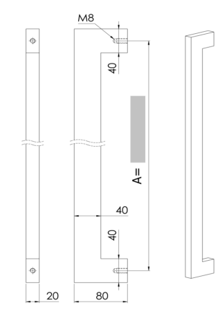 U90°K 01 ⧄ 40/40 INOX DEURGREEP - stuk