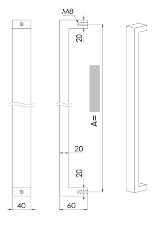 U90°K 01 ⧄ 40/40 INOX DEURGREEP - stuk