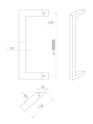 U90°K 01 ⧄ 30/30 ALUMINIUM DEURGREEP - stuk