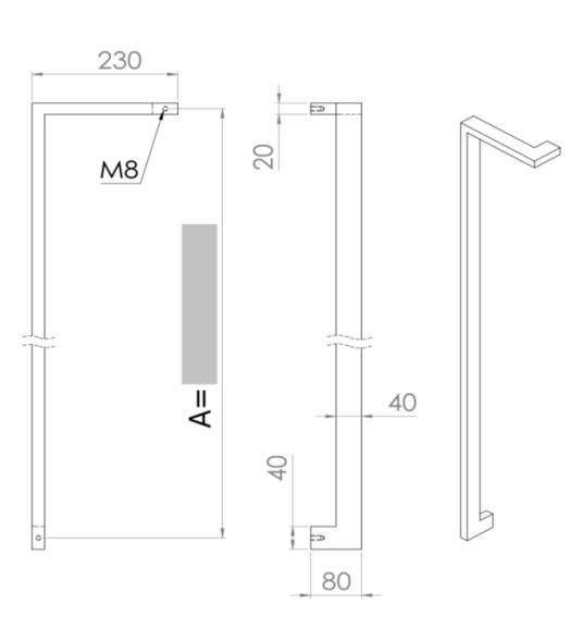 ALUMINIUM DEURGREEP MODEL DK 05 ⧄ 20/40 - stuk