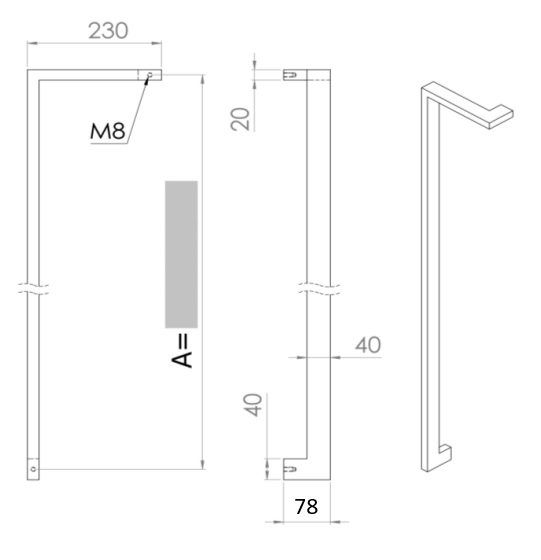 INOX DEURGREEP MODEL DK 05 ⧄ 20/40 - stuk