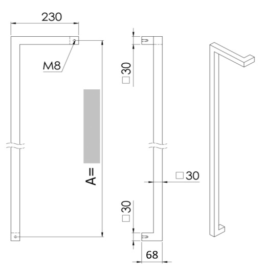 INOX DEURGREEP MODEL DK 04 ⧄ 30/30 - paar