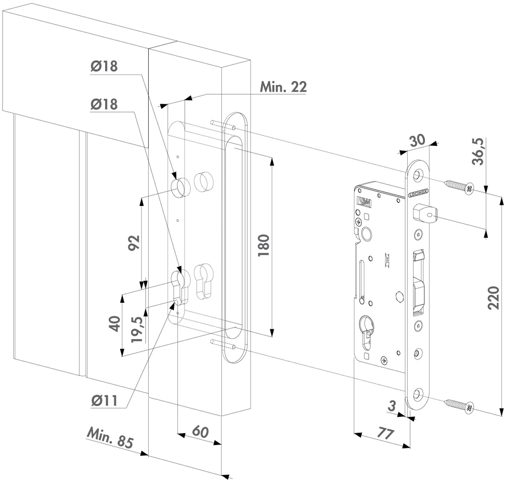 LOCINOX H-WOOD INSTEEKSLOT VOOR HOUT POORTEN