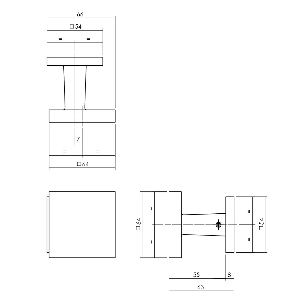 INTERSTEEL VIERKANT VOORDEURKNOP ⧄ 64