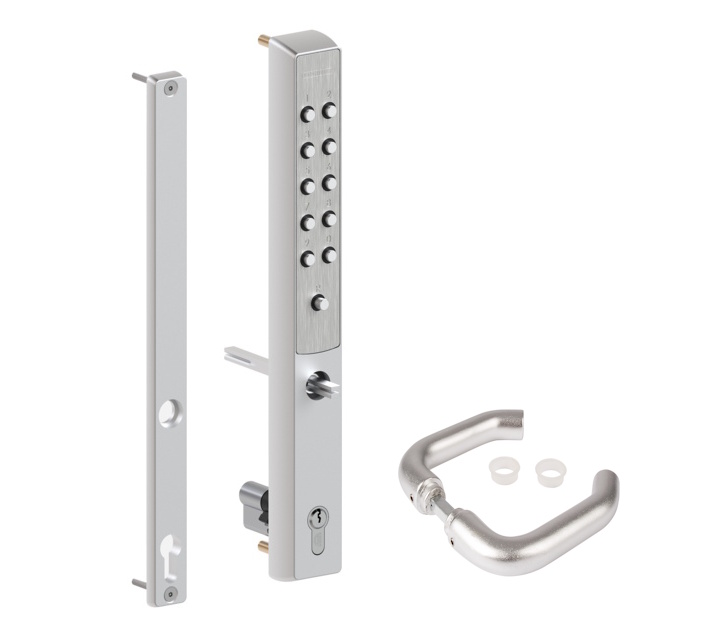 [P00036384-SILV | P00002607 - 3006D-H] LOCINOX VITA SET MET KRUK MECHANISCH CODESLOT VOOR INSTEEKSLOTEN (F1 - Aluminium, For profiles with a depth of 40 mm, Enkelzijdig)